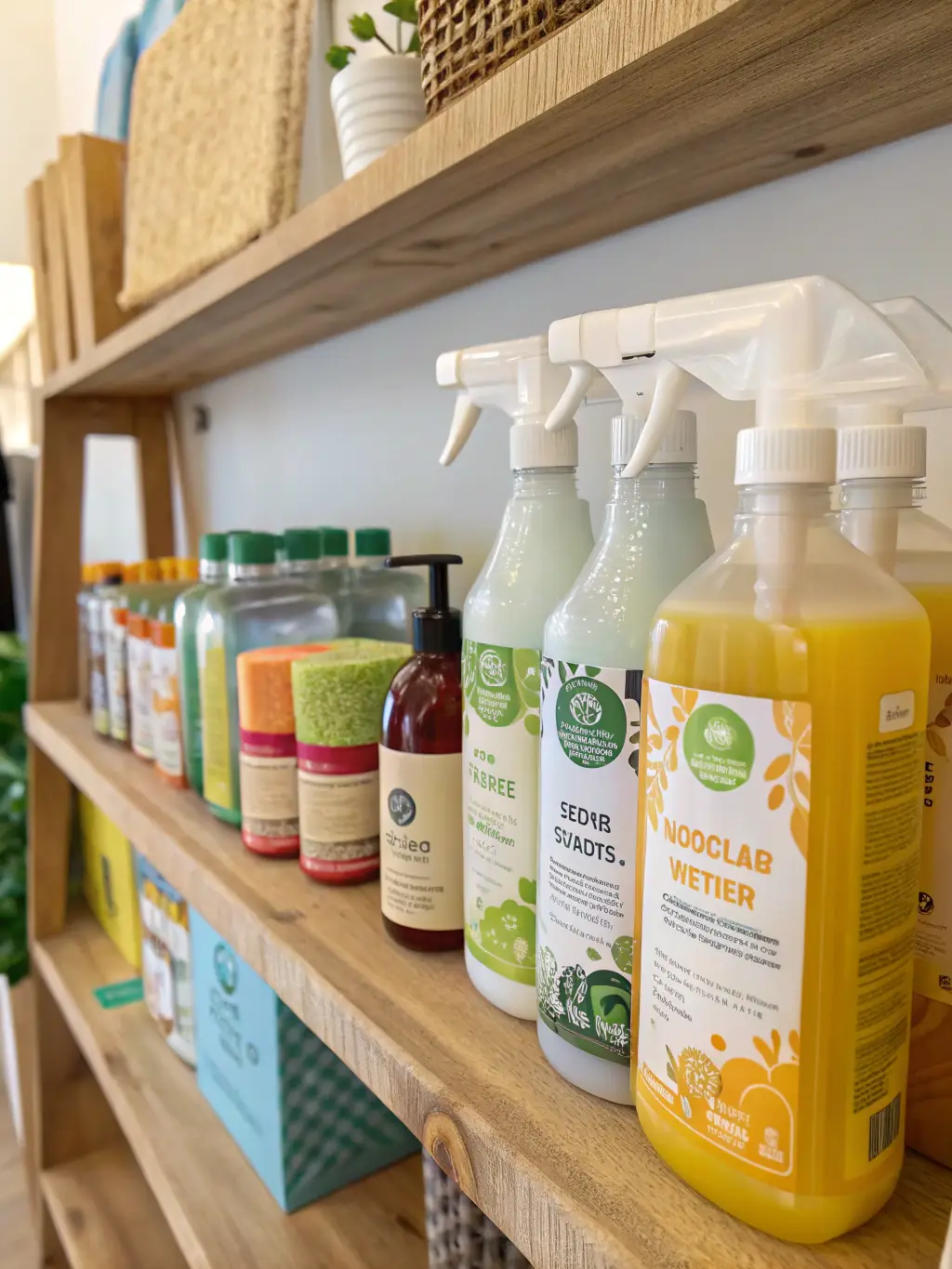 A photo of eco-friendly cleaning products used by RJ Services de Nettoyage, emphasizing their commitment to environmentally responsible cleaning practices.
