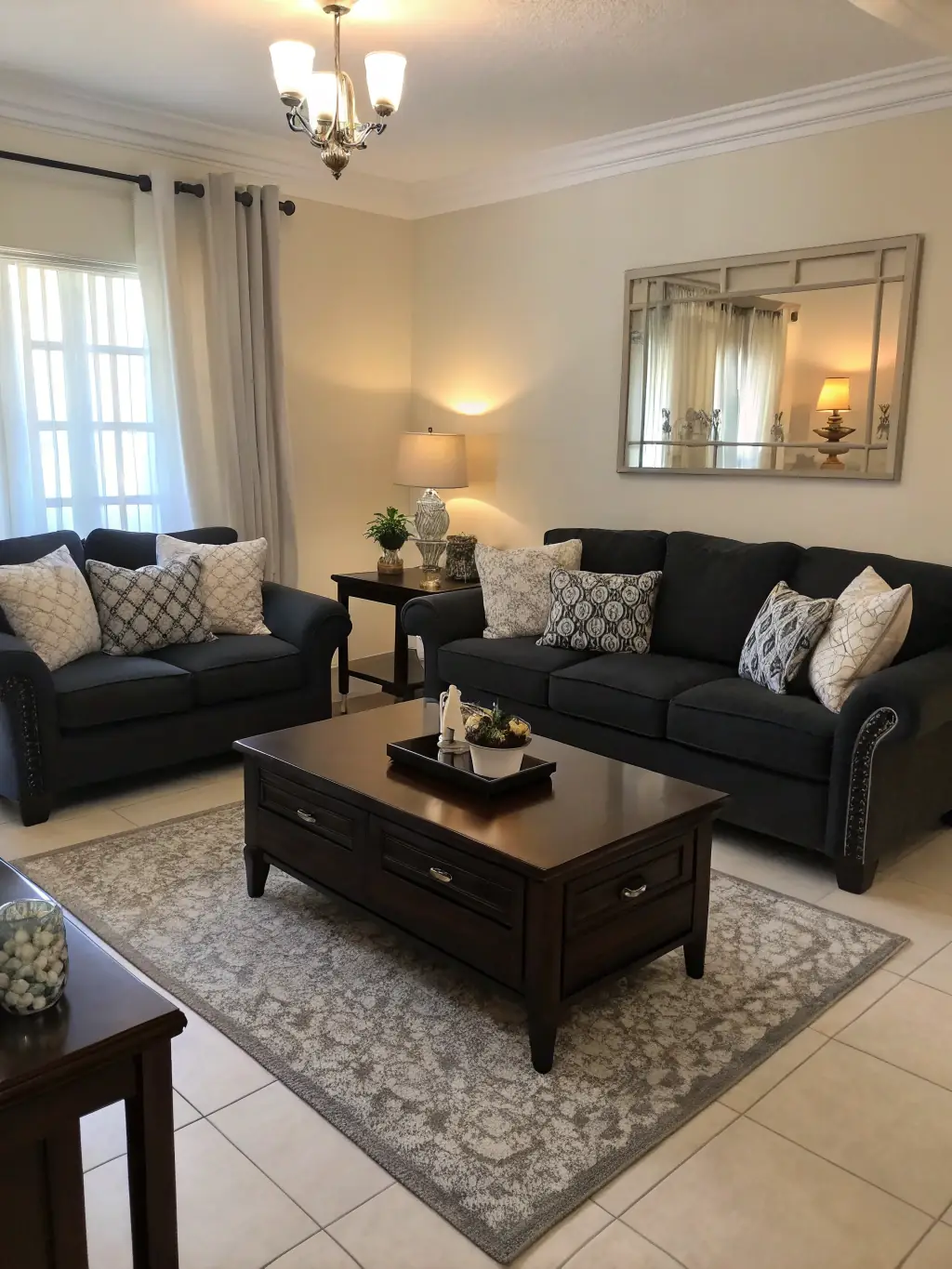 A brightly lit living room with a spotless floor, reflecting light, showcasing the results of RJ Cleaning Services' residential cleaning.
